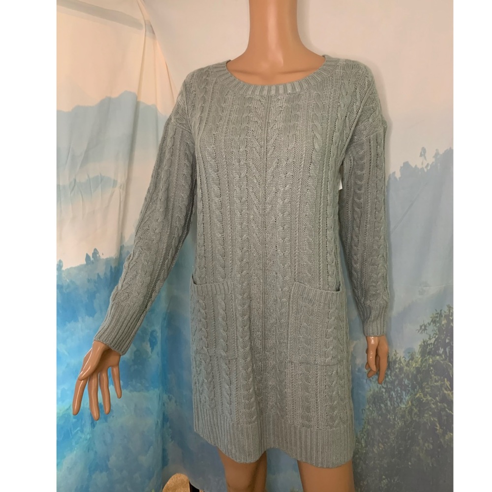 Very J Long Chunky Grey Sweater Dress NWT knit size small boho